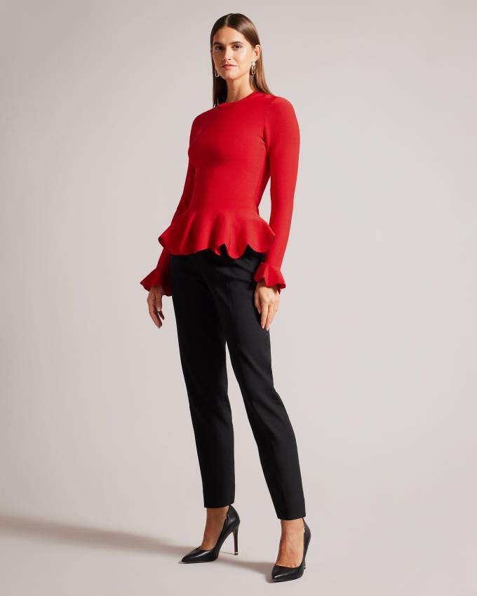 Hauts Ted Baker Long Sleeve Scalloped Peplum Rouge Clair Femme | LWO-95882157